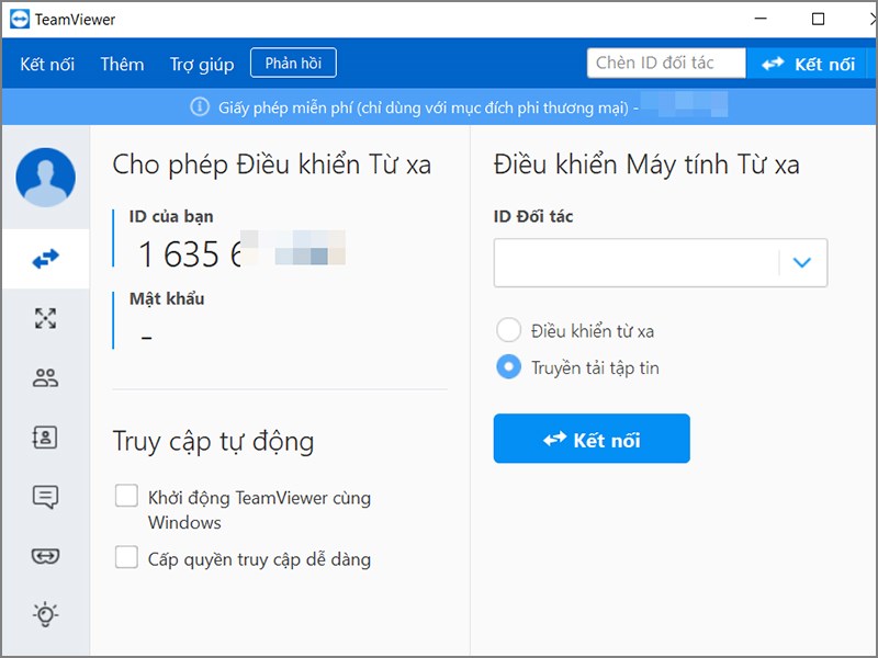 Giao diện Teamviewer sau khi cài tiếng Việt Giao diện Teamviewer sau khi cài tiếng Việt