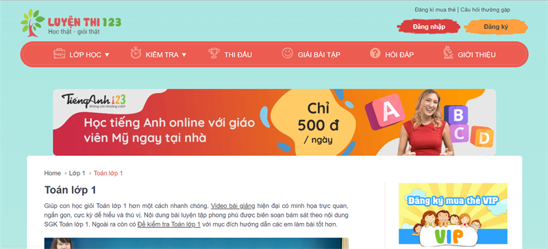 Học Toán lớp 1 online với luyenthi123.com