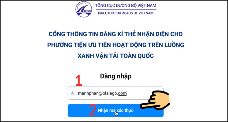 Nhấn Nhận mã xác thực