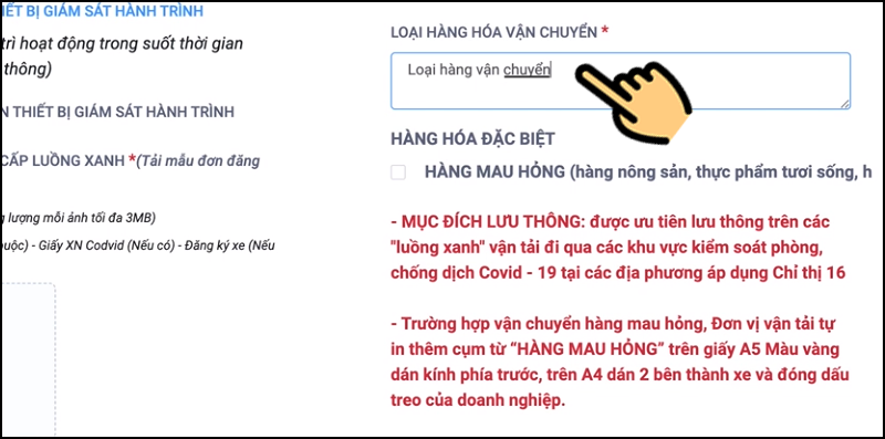 Chọn loại hàng vận chuyển