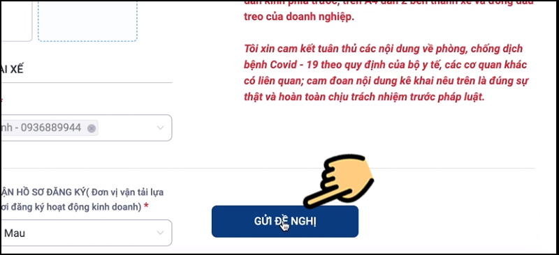 Cuối cùng nhấn mục Gửi đề nghị l