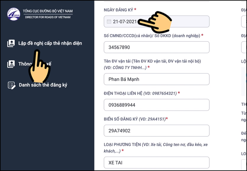 Chọn mục Lập đề nghị cấp thẻ nhận diện