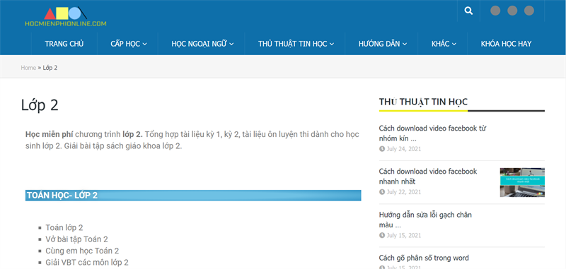hocmienphionline.com - Học Toán lớp 2 online miễn phí