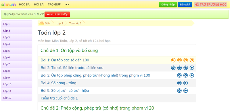 olm.vn - Học Toán lớp 2 trên mạng miễn phí