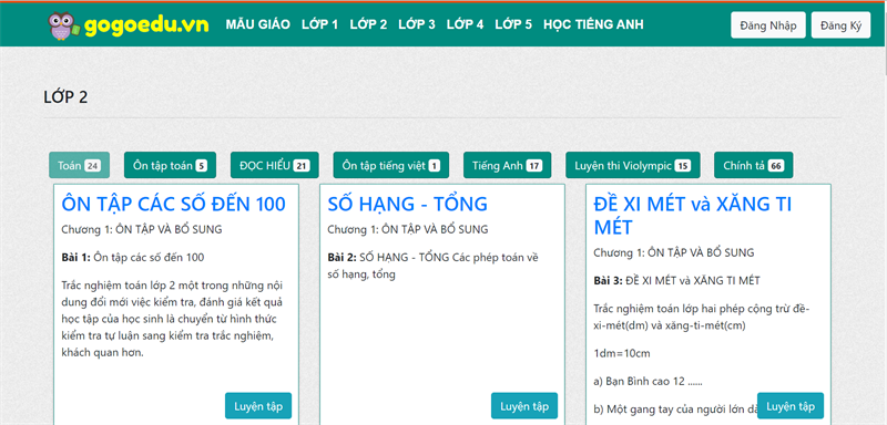 Go Go Edu - Trang web học Toán lớp 2 online