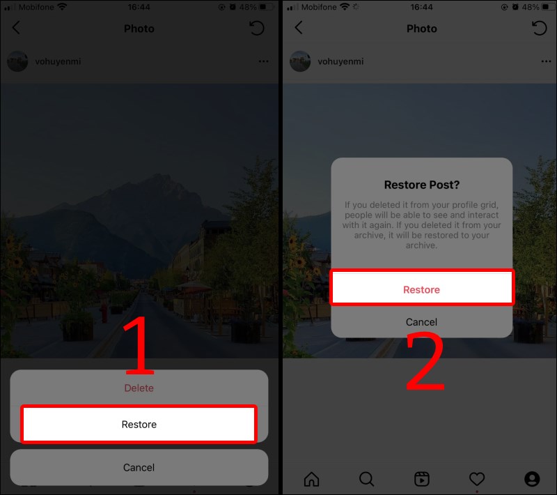 Nhấn nút Restore Nhấn nút Restore