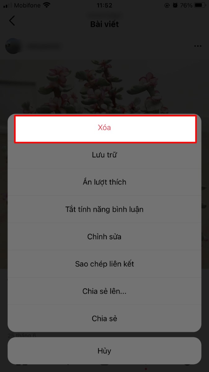 Nhấn chọn mục X&oacute;a