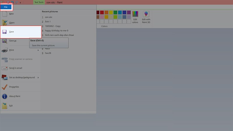 Chọn File > Chọn Save để lưu đường n&eacute;t đứt