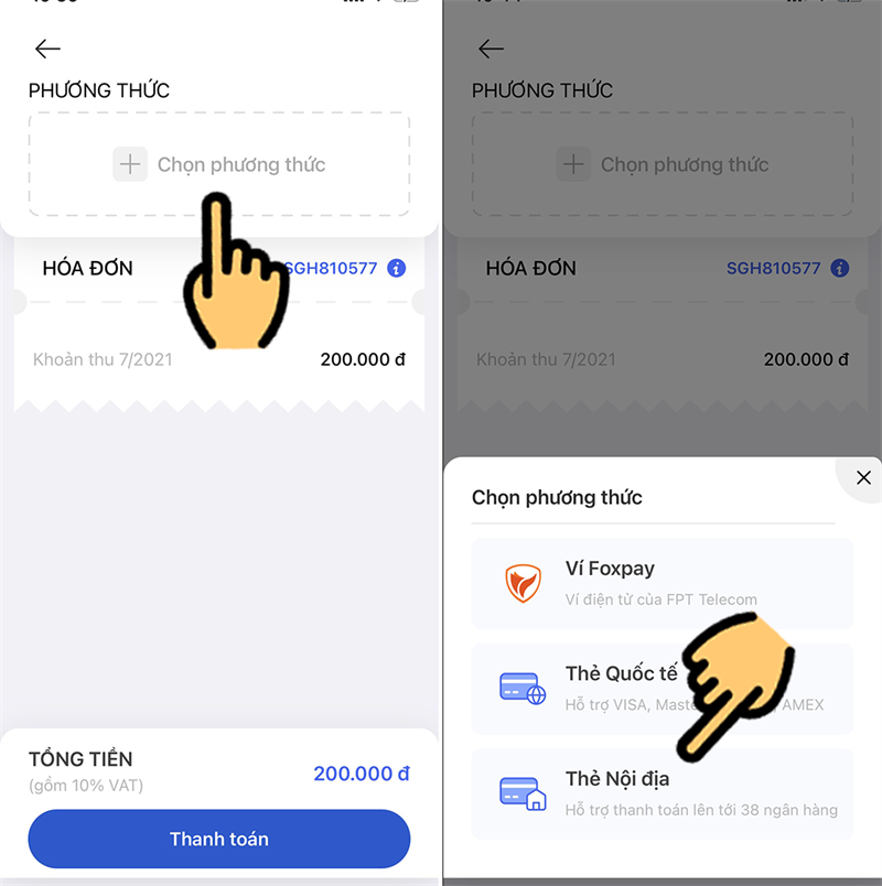 Chọn phương thức thanh toán