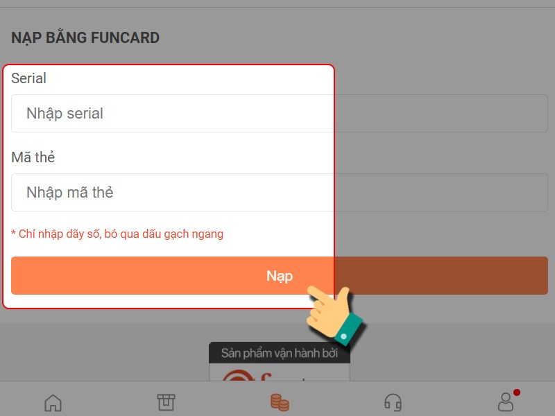 Nhập thông tin thẻ Funcard để thanh toán