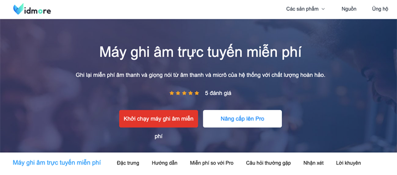 vidmore.com - Phần mềm thu âm online trên máy tính