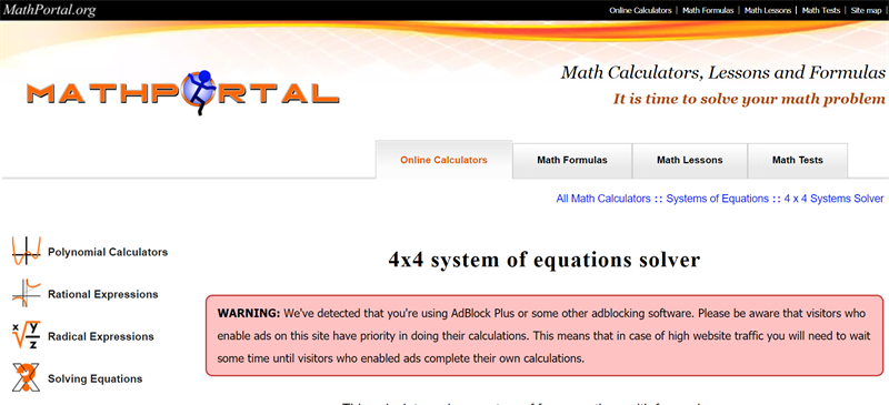 mathportal.org - Giải hệ phương trình nhiều ẩn online
