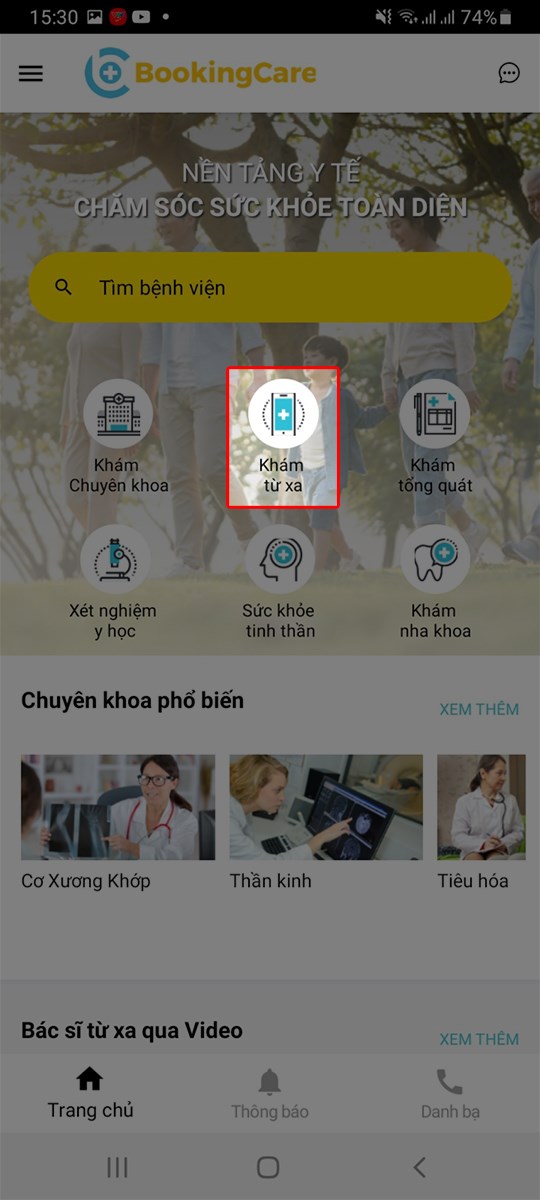 Mở ứng dụng, chọn mục Khám từ xa