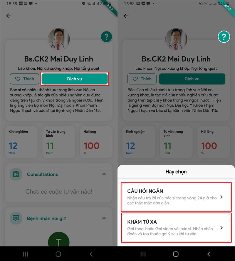 Chọn dịch vụ khám bệnh