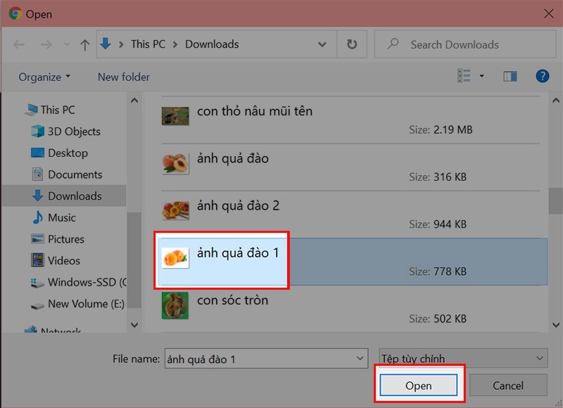 Chọn ảnh cần ph&oacute;ng to kh&ocirc;ng bị vỡ hạt > Chọn Open v&agrave; chờ qu&aacute; tr&igrave;nh tải ảnh l&ecirc;n ho&agrave;n tất