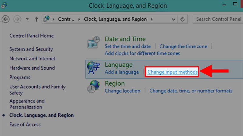 Ở mục Language > Chọn Change Input methods