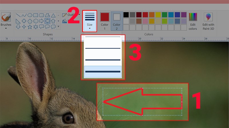 Để thay đổi k&iacute;ch thước viền của mũi t&ecirc;n, bạn nhấn v&agrave;o mũi t&ecirc;n > Chọn Size > Chọn k&iacute;ch thước m&agrave; bạn muốn sử dụng