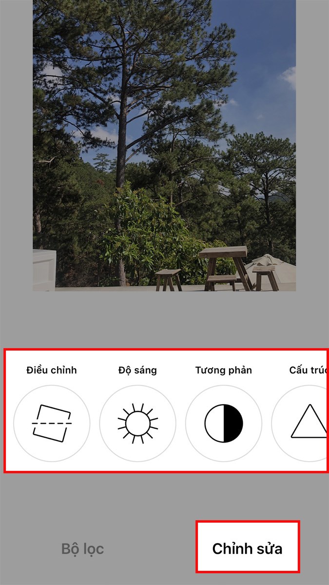 Hoặc chọn Chỉnh sửa để xoay, điều chỉnh độ tương phản, độ s&aacute;ng,... cho ảnh