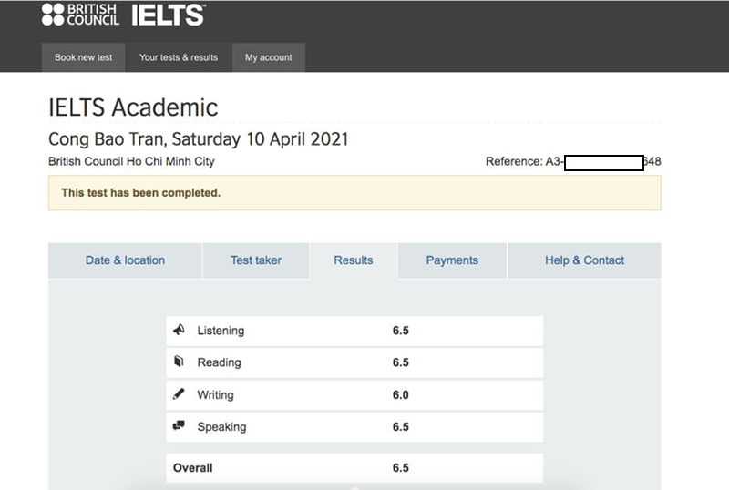 Xem được điểm các kĩ năng IELTS