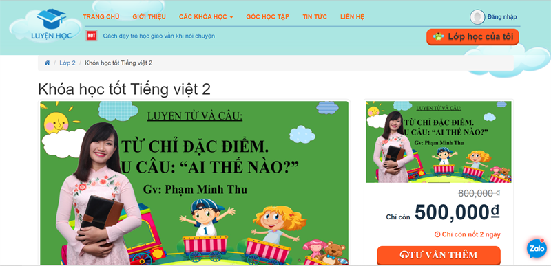 luyenhoc.vn - Học Tiếng Việt lớp 2 online với đa dạng c&aacute;c b&agrave;i học