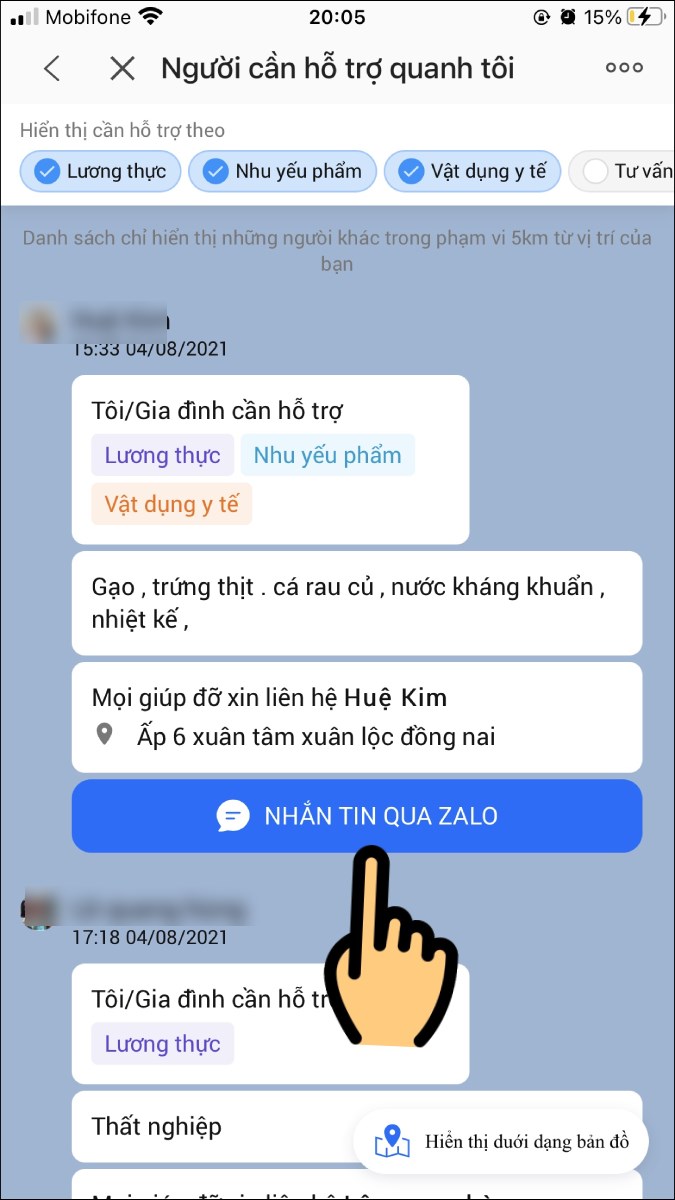 Nhấn n&uacute;t Nhắn tin qua Zalo