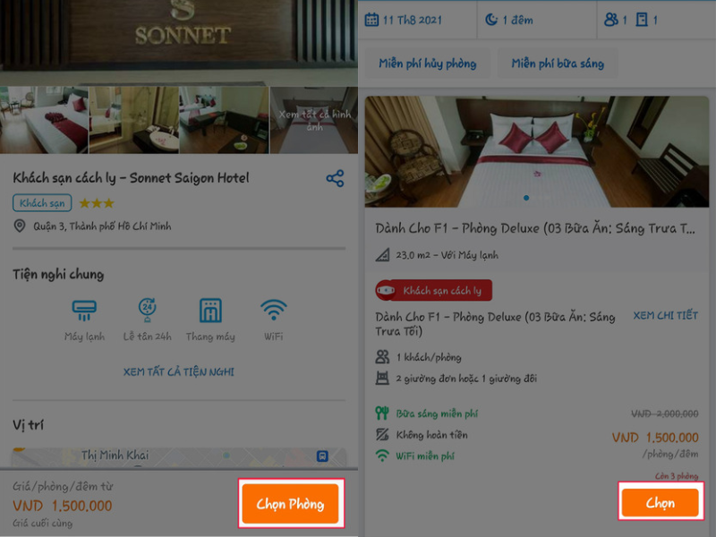 Lựa chọn loại ph&ograve;ng v&agrave; nhấn 