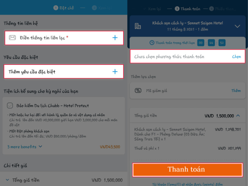 Điền th&ocirc;ng tin v&agrave; lựa chọn thanh to&aacute;n