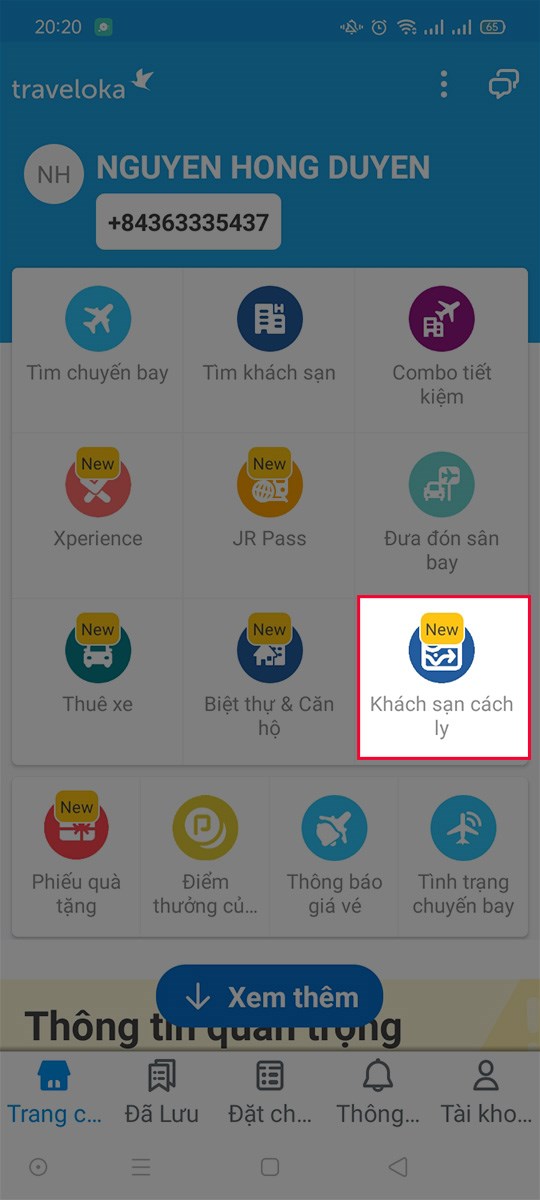 Truy cập ứng dụng bằng t&agrave;i khoản c&aacute; nh&acirc;n v&agrave; chọn kh&aacute;ch sạn c&aacute;ch ly