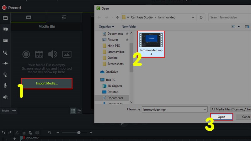 Mở video trong Camtasia