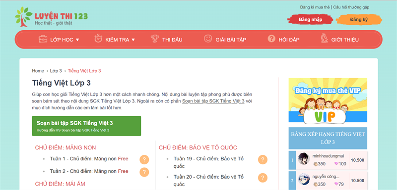 luyenthi123.com - Học Tiếng Việt lớp 3 online miễn ph&iacute;