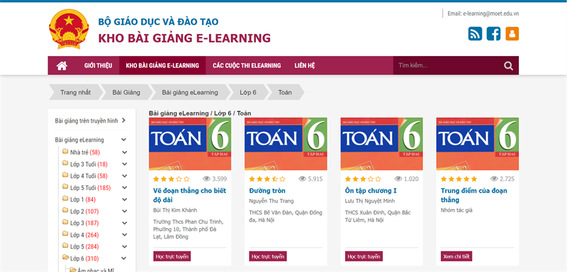 Elearning.moet.vn - Học Toán lớp 6 online miễn phí