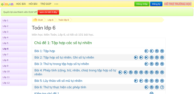 olm.vn - Học Toán lớp 6 trên mạng miễn phí