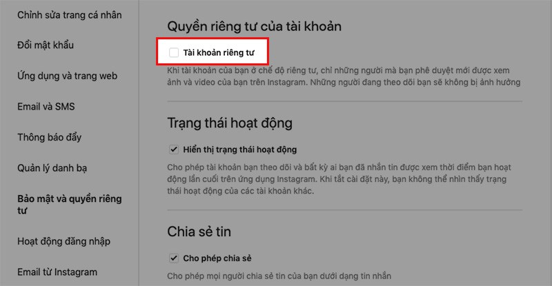 Chọn Bảo mật và quyền riêng tư