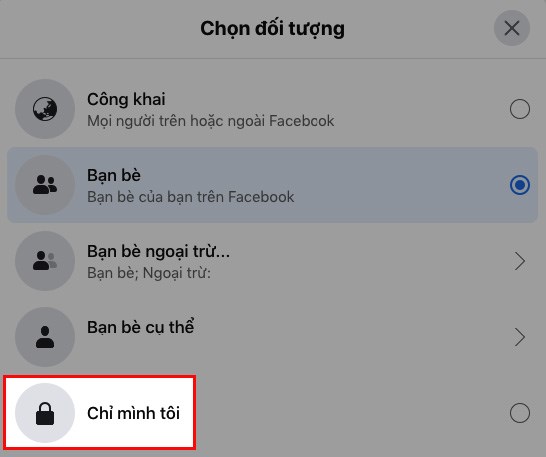 Chọn Chỉ mình tôi để ẩn hoạt động theo dõi của bạn hiện trên bảng tin