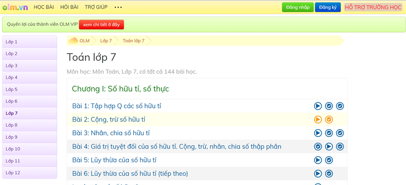 olm.vn - Học Toán lớp 7 trên mạng miễn phí