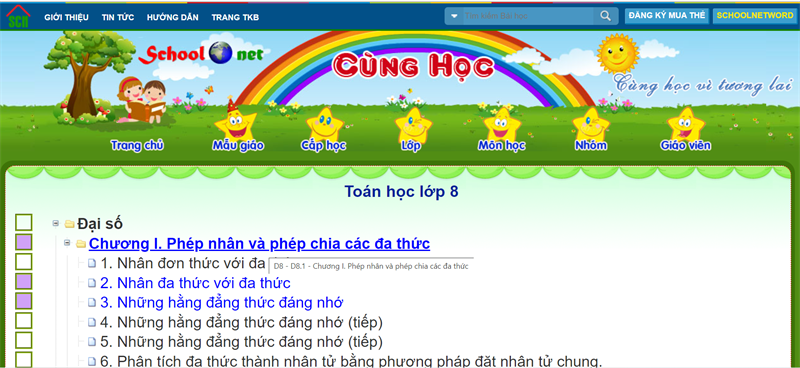 cunghoc.vn - Trang web học Toán lớp 8 online