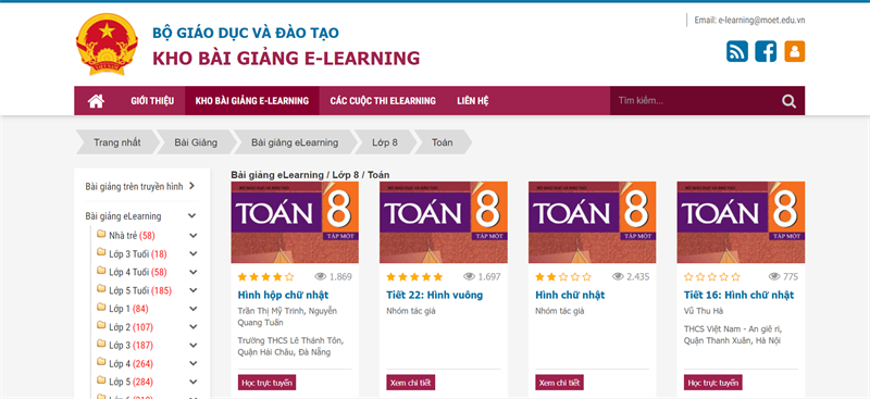 Elearning.moet.vn - Học Toán lớp 8 online miễn phí