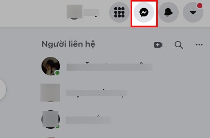 Mở Facebook trên máy tính > Nhấn vào biểu tượng tin nhắn ở góc trên bên phải