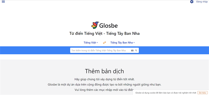 Glossbe Viết từ điển tiếng Việt, tiếng Tây Ban Nha