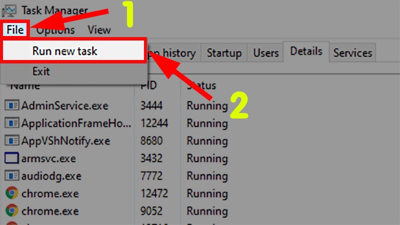 Chọn thẻ File > Chọn Run new task