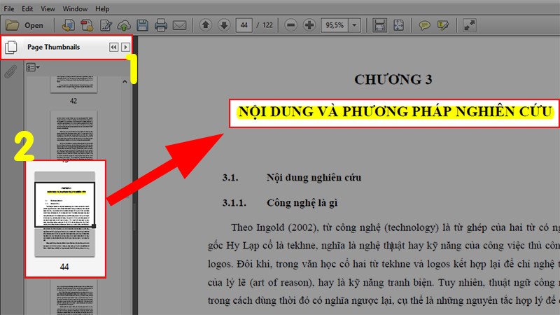Nhấn v&agrave;o mục Thumbnails > T&igrave;m v&agrave; click chọn trang được highlight