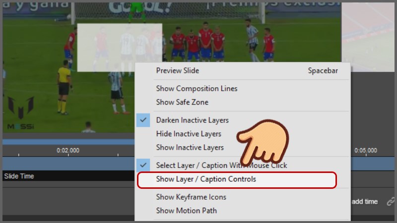 Nhấn chuột phải vào layer và tích chọn Show Layer / Caption Control