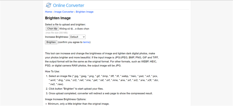 Online Converter: Trang web chỉnh độ sáng ảnh online