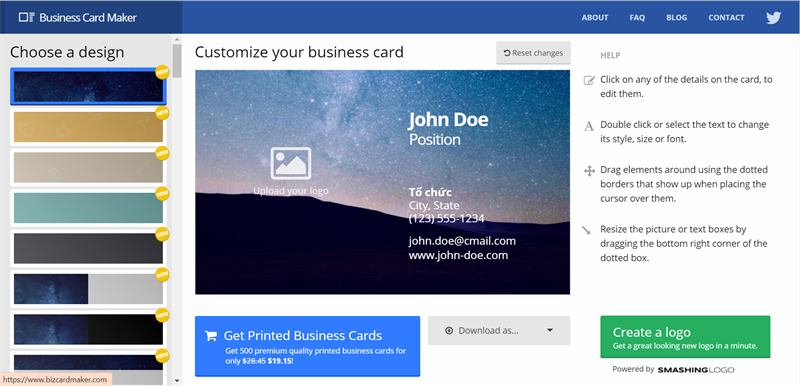 Business Card Maker - Website tự tạo thẻ nhân viên online