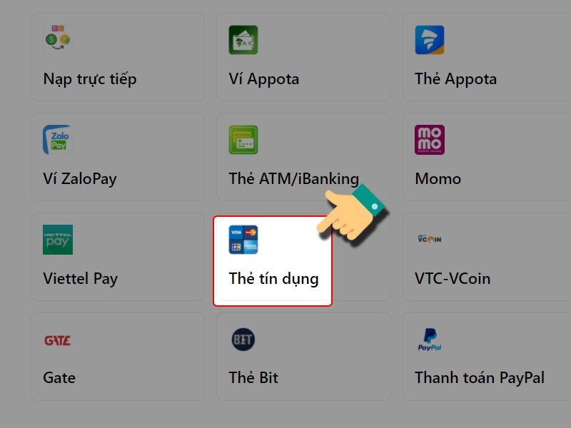 Nạp bằng thẻ tín dụng