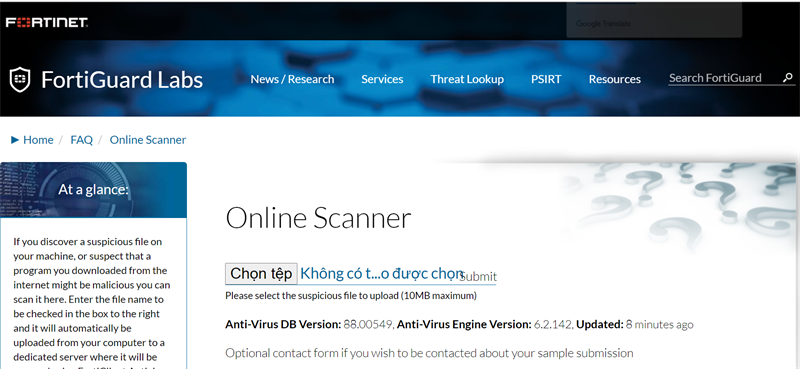 fortiguard.com - Trang web quét virus trực tuyến
