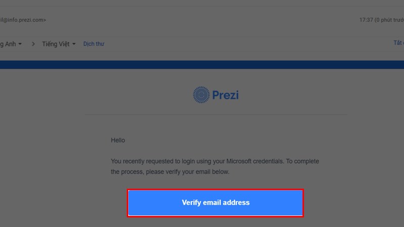 Chọn Verify email address để x&aacute;c minh t&agrave;i khoản