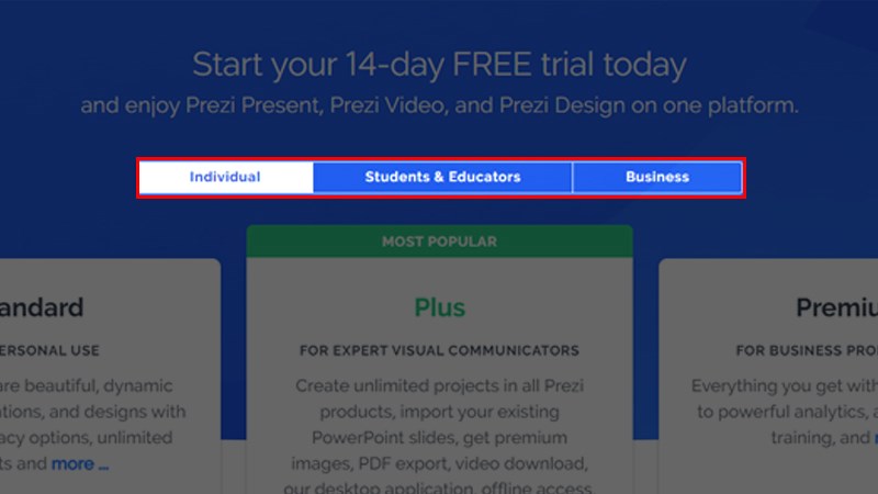 Chọn đối tượng sử dụng dịch vụ Prezi