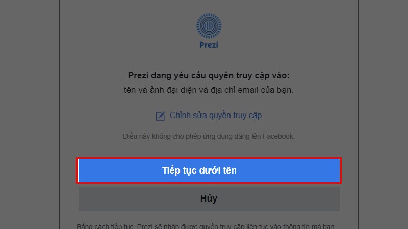 Cấp quyền truy cập Facebook cho Prezi