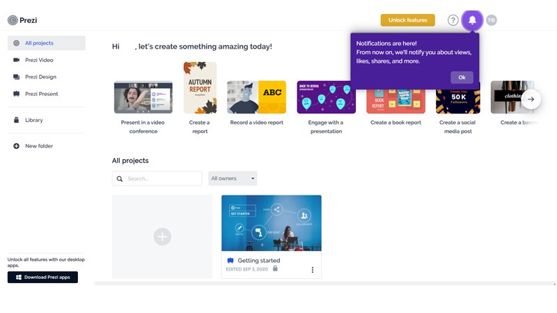 Đăng nhập Prezi th&agrave;nh c&ocirc;ng